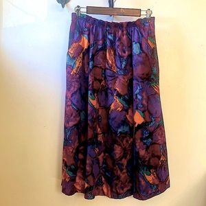 Midi Bold Abstract Print 1980s Elastic Waistband Skirt with Pockets